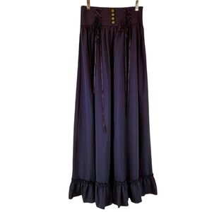 Scarlet Darkness Goth Steam Punk Ruffled Maxi Skirt Corset Ribbons Navy Blue S